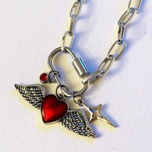 Sacred Heart necklace, heart chain necklace, carab connector necklace, cross